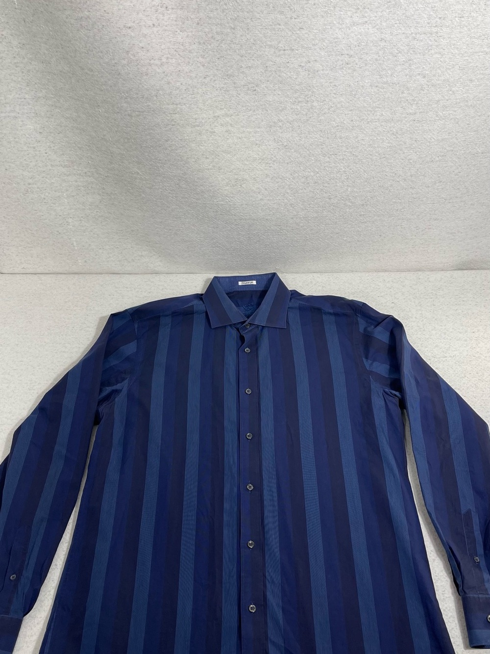 BUGATCHI Uomo Men's L Blue Striped Shaped Fit Dress Shirt 17 34/35 Cotton. #0558